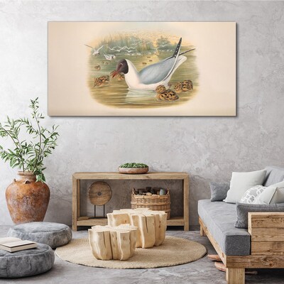 Tablou canvas Pescăruș cu puii în apă