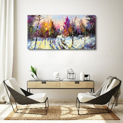 Tablou canvas Peisaj de iarnă în culorile apusului