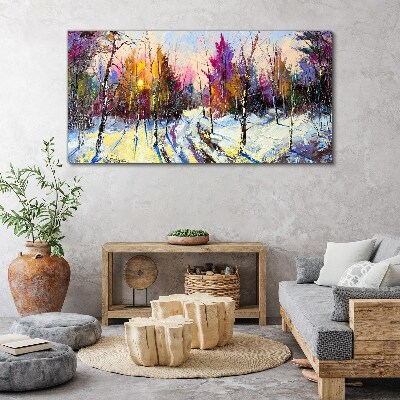 Tablou canvas Peisaj de iarnă în culorile apusului