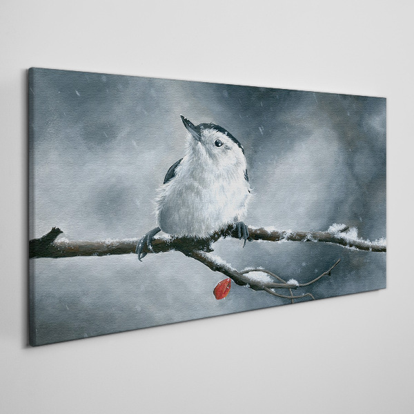 Tablou canvas Pasăre de iarnă pe o ramură