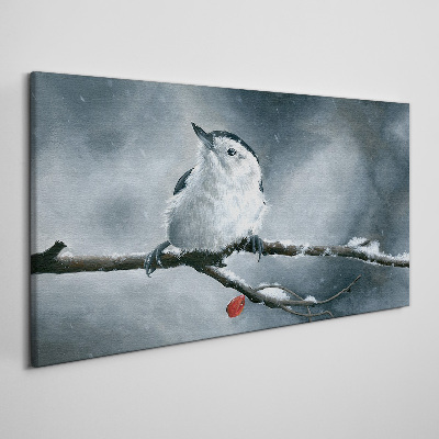 Tablou canvas Pasăre de iarnă pe o ramură