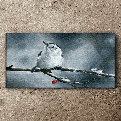 Tablou canvas Pasăre de iarnă pe o ramură