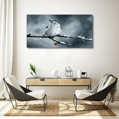 Tablou canvas Pasăre de iarnă pe o ramură