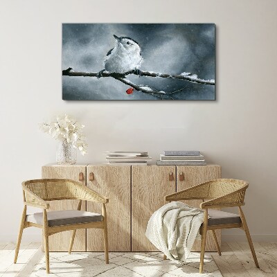 Tablou canvas Pasăre de iarnă pe o ramură