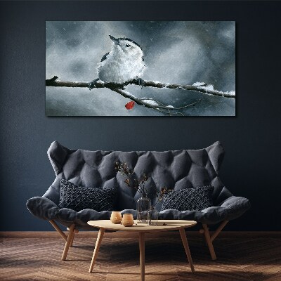 Tablou canvas Pasăre de iarnă pe o ramură