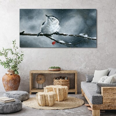 Tablou canvas Pasăre de iarnă pe o ramură
