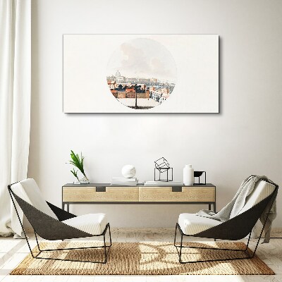 Tablou canvas Vedere la oraș cu un cadru circular