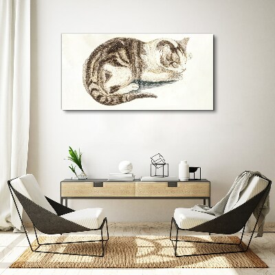 Tablou canvas Pisică somnoroasă pe fundal alb