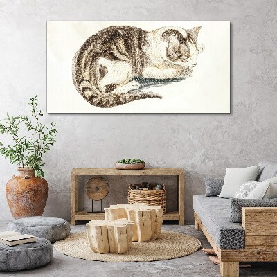 Tablou canvas Pisică somnoroasă pe fundal alb