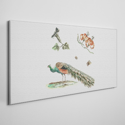 Tablou canvas Păun printre flori și insecte