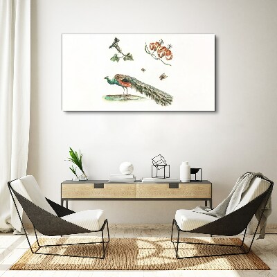 Tablou canvas Păun printre flori și insecte