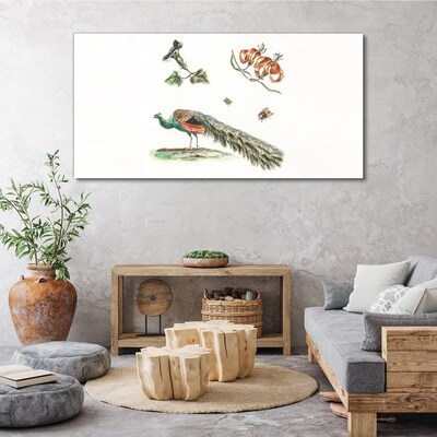 Tablou canvas Păun printre flori și insecte