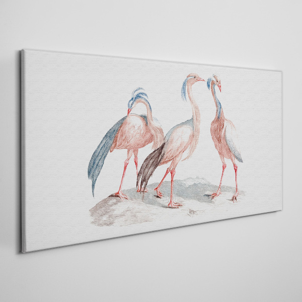 Tablou canvas Trei flamingo roz pe un fundal alb