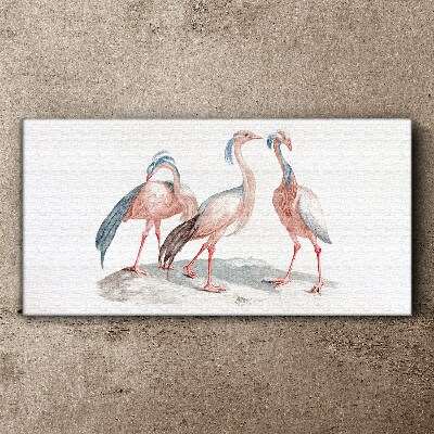 Tablou canvas Trei flamingo roz pe un fundal alb