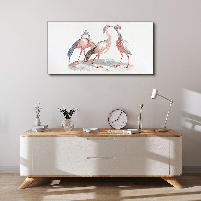 Tablou canvas Trei flamingo roz pe un fundal alb