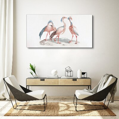 Tablou canvas Trei flamingo roz pe un fundal alb