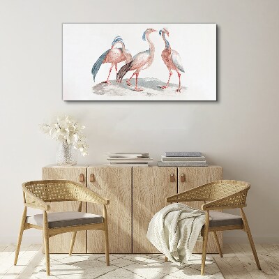 Tablou canvas Trei flamingo roz pe un fundal alb