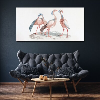 Tablou canvas Trei flamingo roz pe un fundal alb