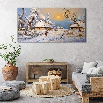 Tablou canvas Cabana Satului Zăpadă de iarnă
