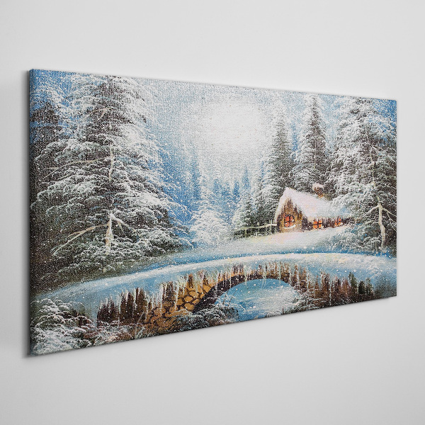 Tablou canvas Peisaj de iarnă cu o cabană în pădure