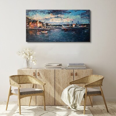 Tablou canvas Peisaj portuar la amurg