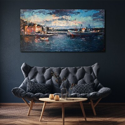 Tablou canvas Peisaj portuar la amurg