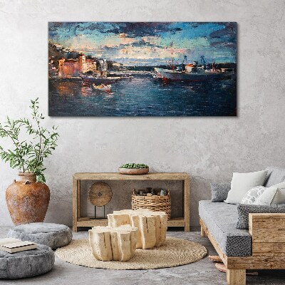 Tablou canvas Peisaj portuar la amurg