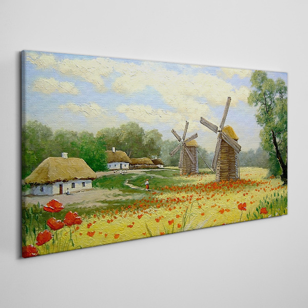 Tablou canvas Peisaj rural cu mori de vânt