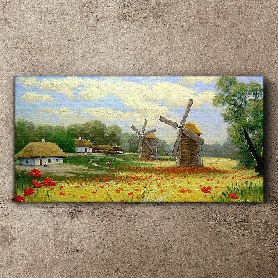 Tablou canvas Peisaj rural cu mori de vânt