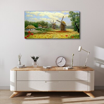 Tablou canvas Peisaj rural cu mori de vânt