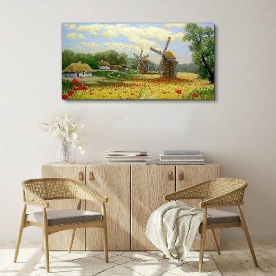 Tablou canvas Peisaj rural cu mori de vânt