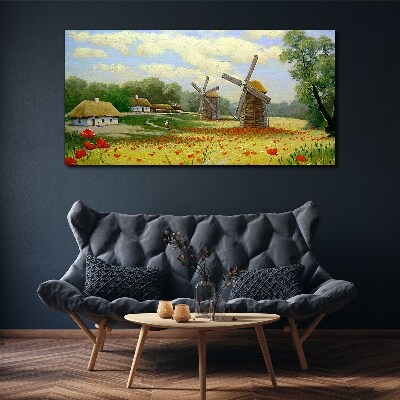 Tablou canvas Peisaj rural cu mori de vânt