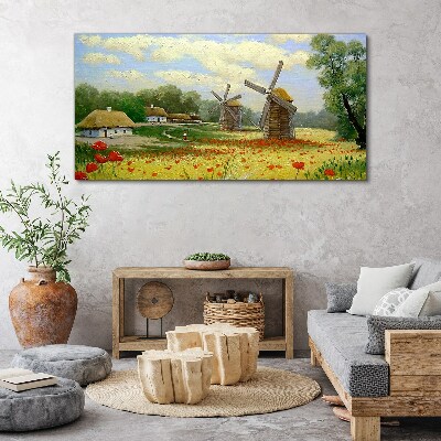 Tablou canvas Peisaj rural cu mori de vânt