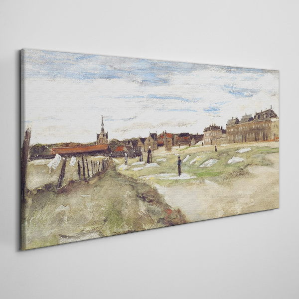 Tablou canvas Peisaj cu figuri pe fundalul orașului