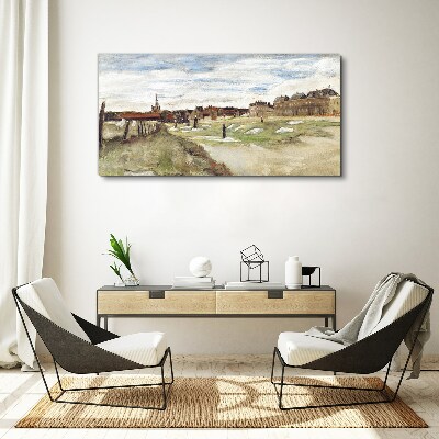 Tablou canvas Peisaj cu figuri pe fundalul orașului