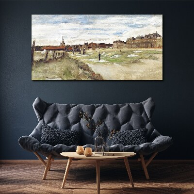 Tablou canvas Peisaj cu figuri pe fundalul orașului