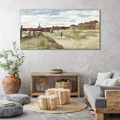 Tablou canvas Peisaj cu figuri pe fundalul orașului