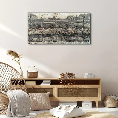 Tablou canvas Vedere asupra satului iarna