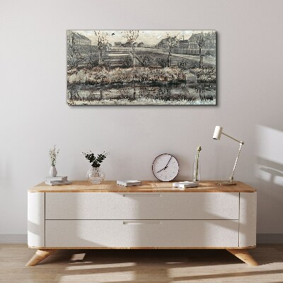 Tablou canvas Vedere asupra satului iarna