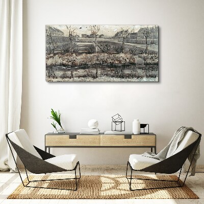 Tablou canvas Vedere asupra satului iarna