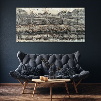 Tablou canvas Vedere asupra satului iarna