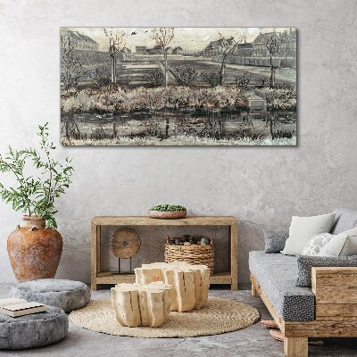 Tablou canvas Vedere asupra satului iarna