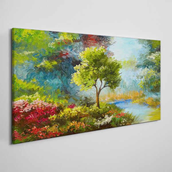 Tablou canvas Peisaj de primăvară cu un copac și flori