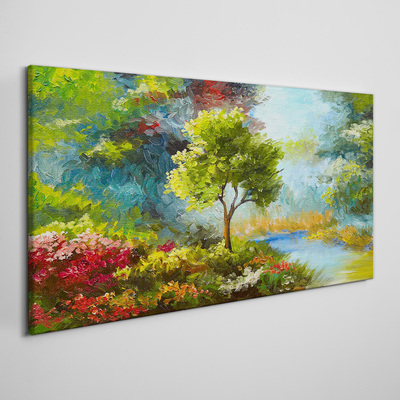Tablou canvas Peisaj de primăvară cu un copac și flori