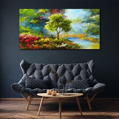 Tablou canvas Peisaj de primăvară cu un copac și flori
