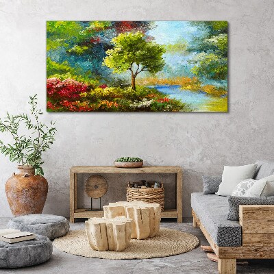 Tablou canvas Peisaj de primăvară cu un copac și flori