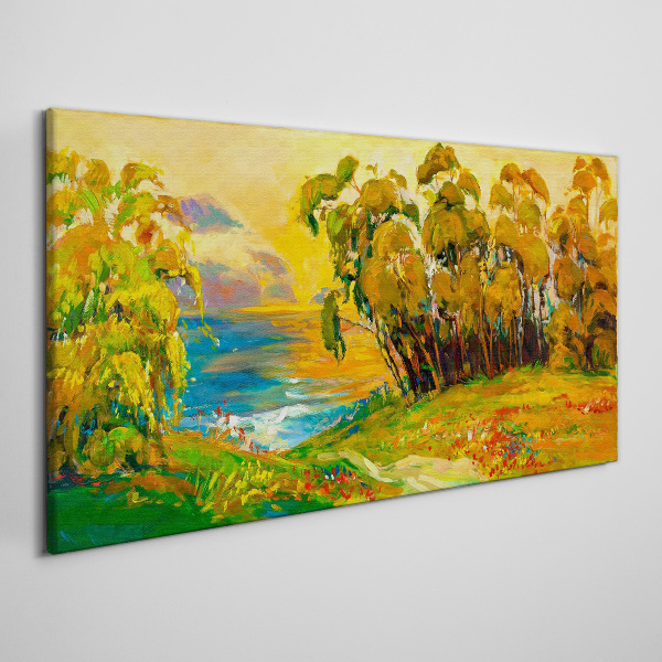 Tablou canvas Copaci de aur peste marea albastră