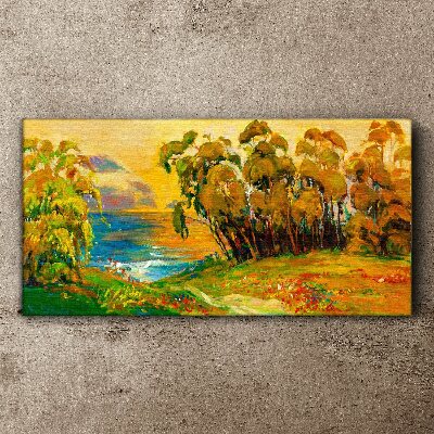 Tablou canvas Copaci de aur peste marea albastră