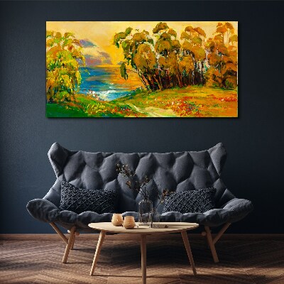 Tablou canvas Copaci de aur peste marea albastră
