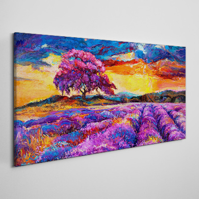 Tablou canvas Câmpuri de lavandă violet la apus